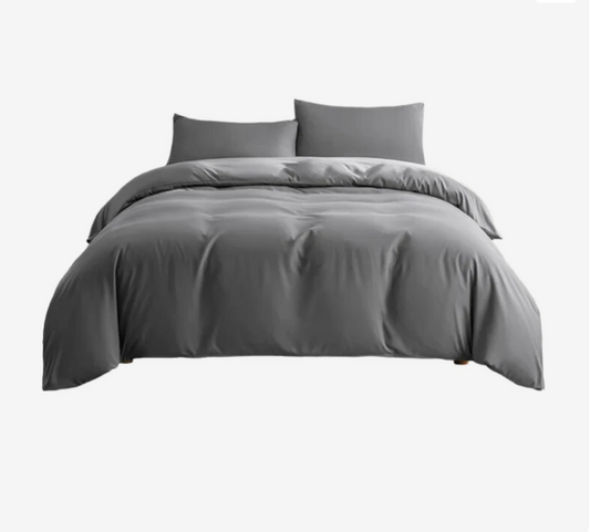 Parure de Lit 4 Pièces 160x200 – Housse de Couette + Drap + 2 Taies – Tissu Doux & Résistant – Style Moderne Gris Premium