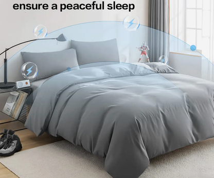 Parure de Lit 4 Pièces 160x200 – Housse de Couette + Drap + 2 Taies – Tissu Doux & Résistant – Style Moderne Gris Premium